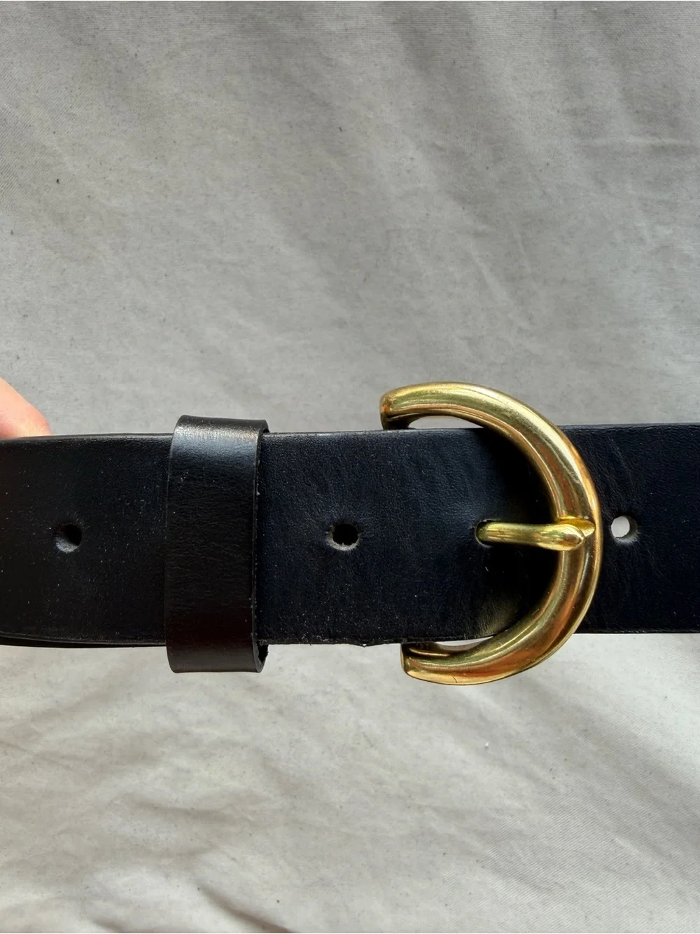 Fount Half Moon Black Leather Belt with brass buckle size 37